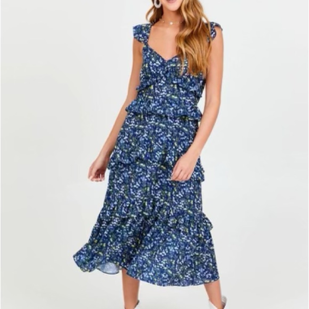 Altar’d State - Mallory Floral Ruffled Maxi Dress in Navy (NWOT) - Size: S